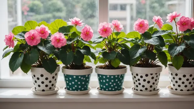 Begônias em vasos, incluindo a begônia-maculata