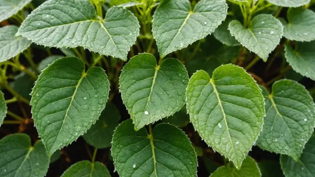 Folhas verdes de planta, que devem ficar secas para evitar fungos