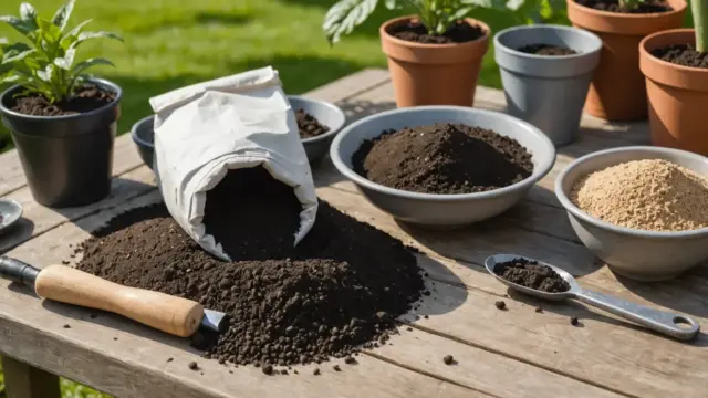 Componentes de substrato sobre a mesa de jardinagem